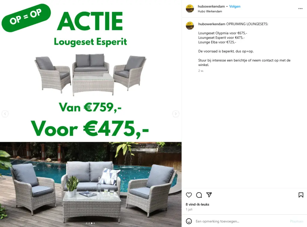 Instagram post Hubo Werkendam tuinsets