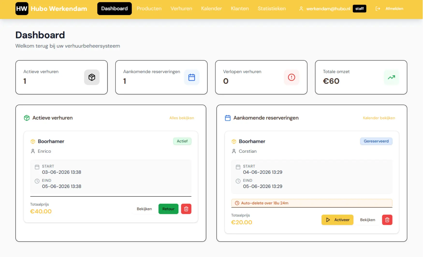 Verhuursysteem ontwikkeling