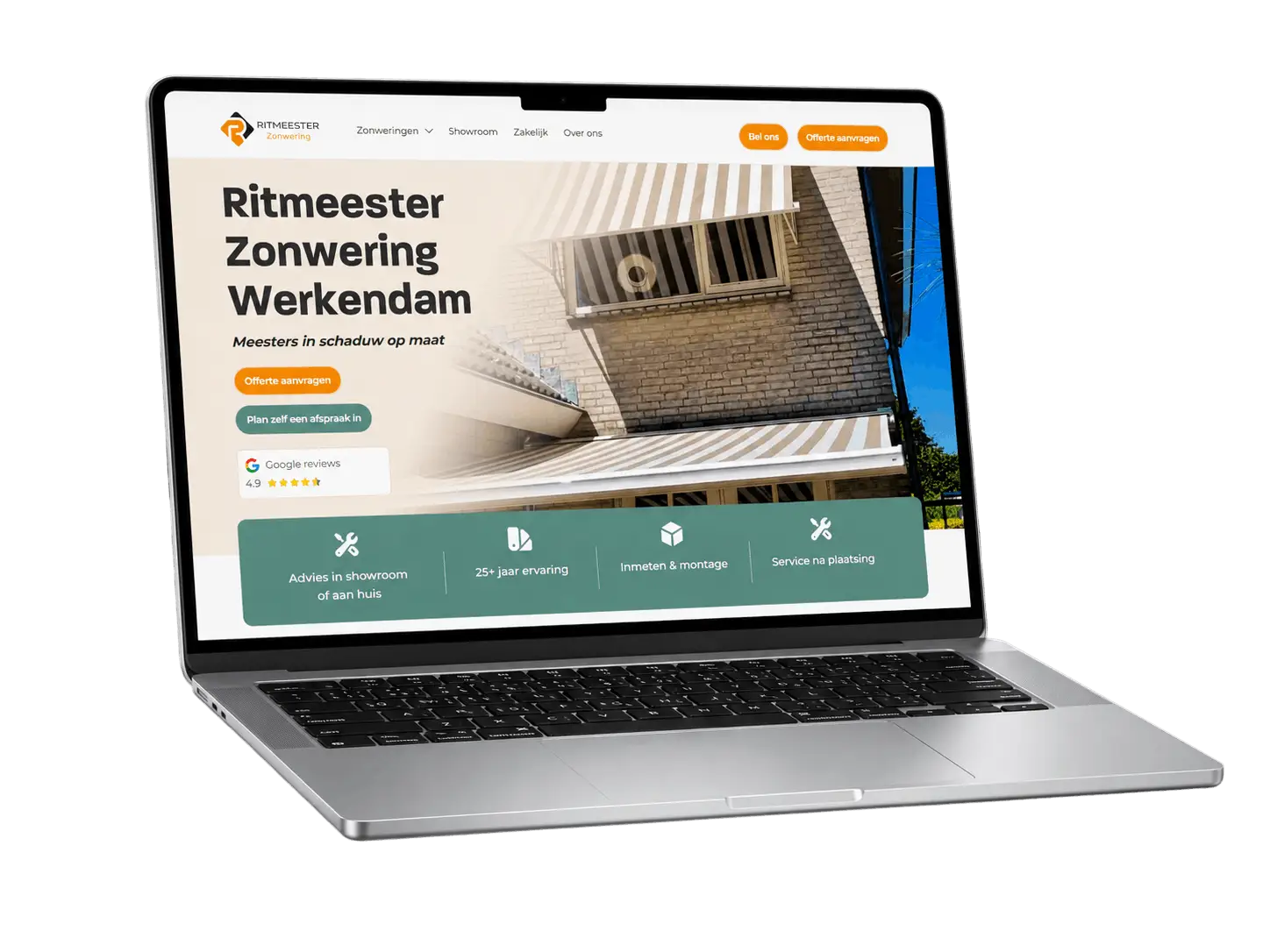 Website van Ritmeester Zonwering, met beheer en doorontwikkeling door Ritmeester Media