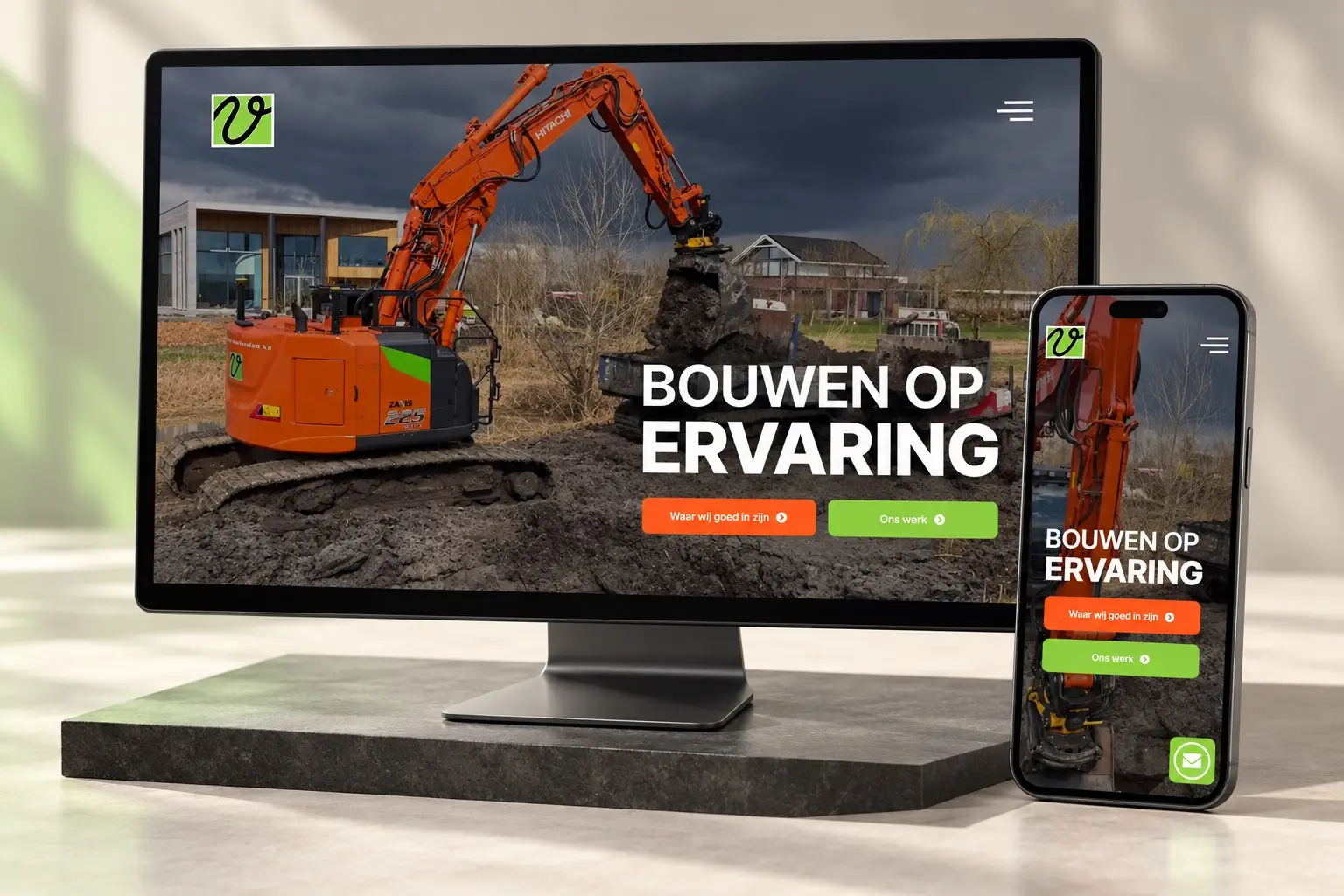 Presentatie van de website voor P. de Visser op een desktop en telefoon